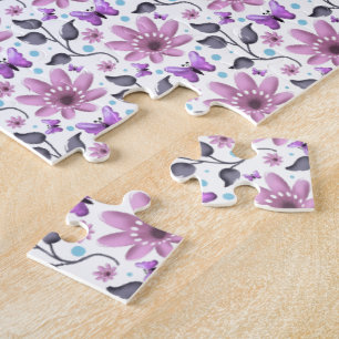 Paarse Vlinder Bloemmotief Cute Cottagecore Legpuzzel