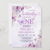 Paarse vlinder boho bloeit 1e verjaardag kaart (Voorkant)