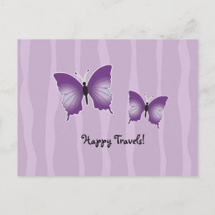 Paarse vlinder briefkaart Happy Travels