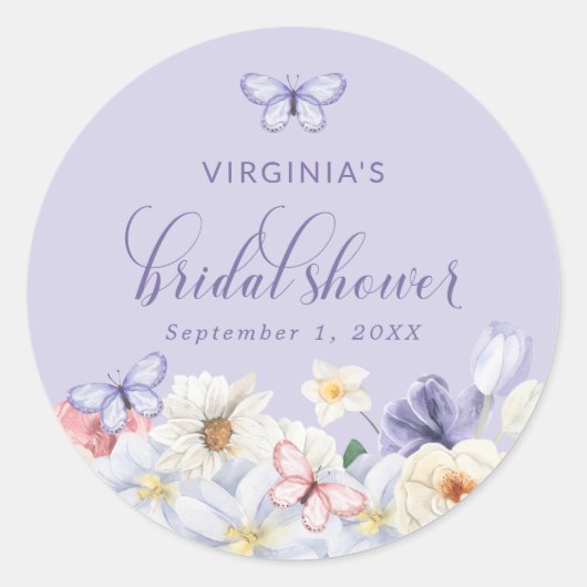 Paarse Vlinder Bruids douche Sticker (Voorkant)