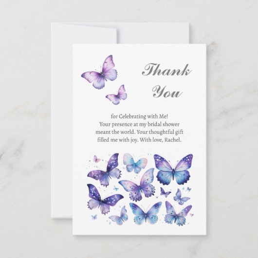 Paarse Vlinder Bruidsfeest Bedankkaart (Voorkant)
