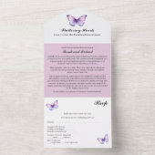 Paarse vlinder bruiloft all in one uitnodiging (Binnen)