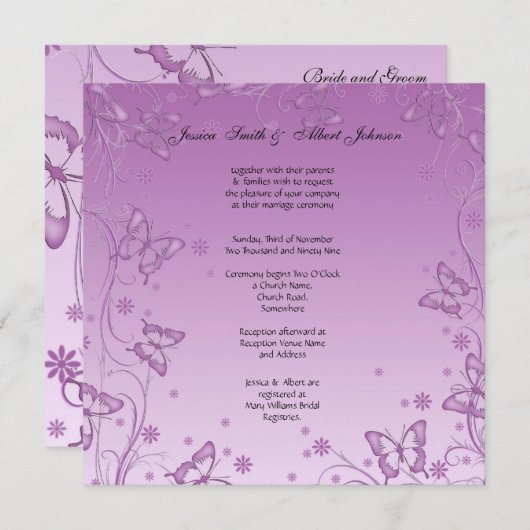  Paarse Vlinder bruiloft uitnodiging (Voorkant / Achterkant)