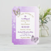 Paarse Vlinder bruiloft uitnodigingen (Staand voorkant)