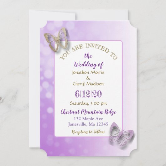 Paarse Vlinder bruiloft uitnodigingen (Voorkant)