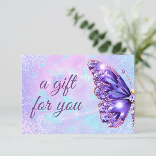 paarse vlinder cadeaubon (Staand voorkant)