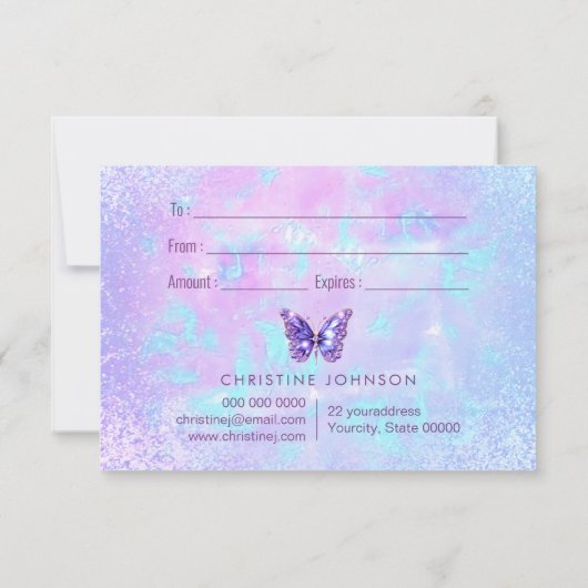 paarse vlinder cadeaubon (Achterkant)