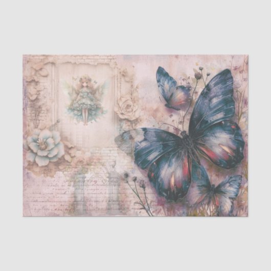  Paarse Vlinder Collage Decoupage Papier (Voorkant)