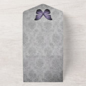 Paarse  vlinder Damask bruiloft All In One Uitnodiging (Buitenkant)