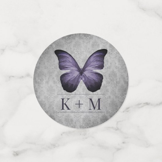 Paarse  vlinder Damask bruiloft Confetti (Kleine voorkant)