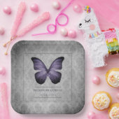 Paarse  vlinder Damask bruiloft Papieren Bordje (Feest)