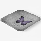 Paarse  vlinder Damask bruiloft Papieren Bordje (Gebogen)