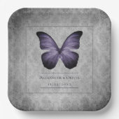 Paarse  vlinder Damask bruiloft Papieren Bordje (Voorkant)