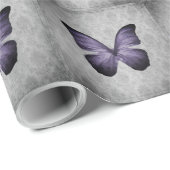 Paarse  vlinder Damask Cadeaupapier (Rol Hoek)