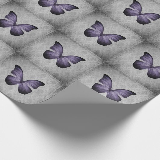 Paarse  vlinder Damask Cadeaupapier (Hoek)