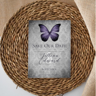 Paarse  Vlinder Damask Save the Date Aankondiging
