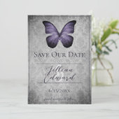 Paarse  Vlinder Damask Save the Date Aankondiging (Staand voorkant)