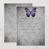 Paarse vlinder damast repetitie diner kaart (Voorkant / Achterkant)