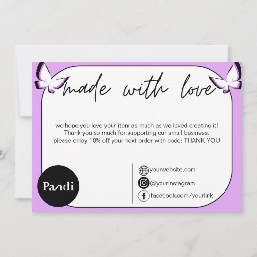 Paarse vlinder dankbaarheid bedankkaart (Achterkant)