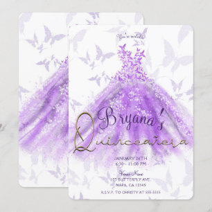 Paarse Vlinder Dansjurk Quinceañera Feest Kaart