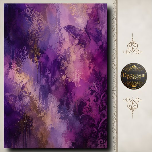 Paarse Vlinder Decoupage Damast Abstracte Kunst Tissuepapier
