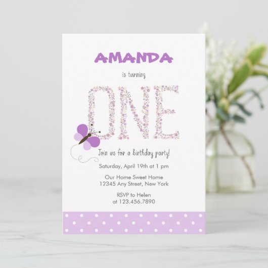 Paarse vlinder eerste uitnodiging (Staand voorkant)