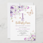 Paarse vlinder eerste verjaardag kaart (Voorkant)