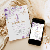 Paarse vlinder eerste verjaardag kaart