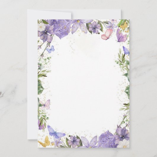 Paarse vlinder eerste verjaardagsuitnodiging voor kaart (Achterkant)