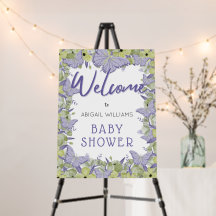 Paarse vlinder en Bloemenmeisje Baby shower Welkom