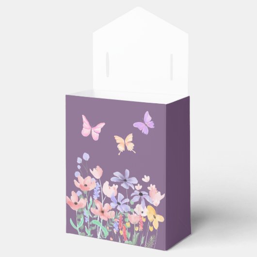Paarse Vlinder en Blooms Baby shower Favor Box Bedankdoosjes (Geopend)