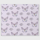 Paarse vlinder en gelukkige verjaardag cadeaupapier (Vlak)