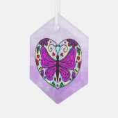 Paarse vlinder en Heart Mandala Glas Ornament (Voorkant links)