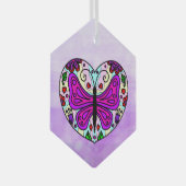  Paarse vlinder en Heart Mandala Glas Ornament (Voorkant Rechts)