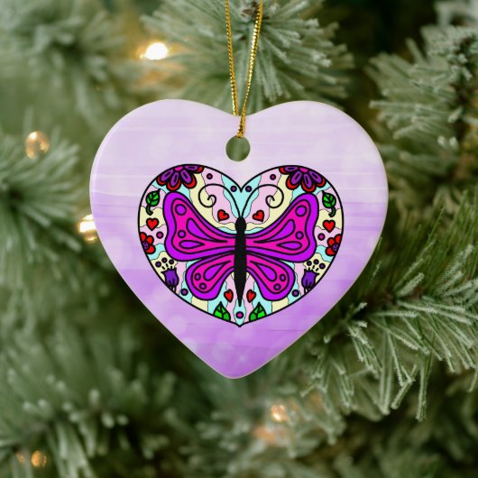  Paarse vlinder en Heart Mandala Keramisch Ornament (Boom)