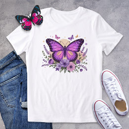 Paarse vlinder en lavendel Floral Shirt
