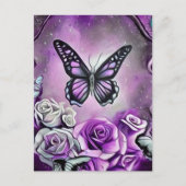 Paarse vlinder en Rozen Briefkaart (Voorkant)