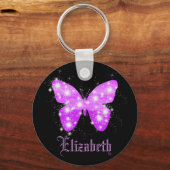 Paarse vlinder en sterren op maat van naam sleutelhanger (Voorkant)