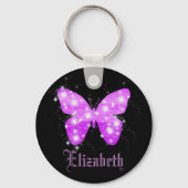 Paarse vlinder en sterren op maat van naam sleutelhanger (Achterkant)