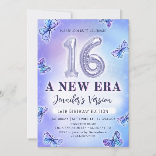 Paarse Vlinder Eras Verjaardag 16e Verjaardag Kaart (Voorkant)