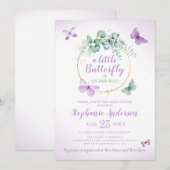 Paarse Vlinder Eucalyptus Baby Meisje Shower Uitno Kaart (Voorkant / Achterkant)