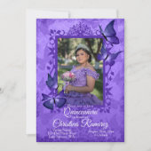 Paarse vlinder, Fancy Quinceanera-uitnodiging Kaart (Voorkant)