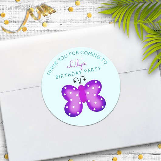 Paarse vlinder feestneus bedanksticker ronde sticker