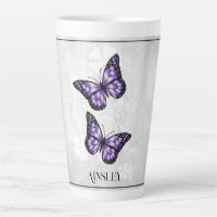 Paarse vlinder Floral - Aangepaste latte Mok