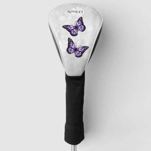 Paarse vlinder Floral Golf Head Hoesje Golfheadcover (Voorkant)