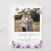 Paarse Vlinder Foto Baby Show Dank u kaart (Voorkant)