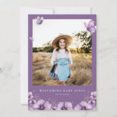 Paarse Vlinder Foto Baby Show Dank u kaart (Achterkant)