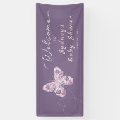 Paarse Vlinder Gepersonaliseerd Baby shower Welkom Spandoek (Verticaal)