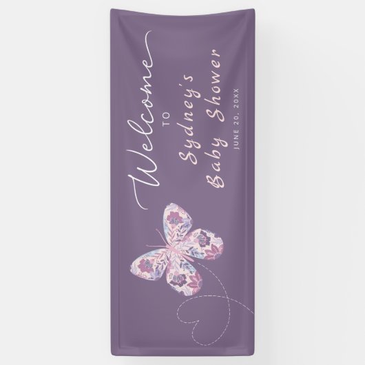 Paarse Vlinder Gepersonaliseerd Baby shower Welkom Spandoek (Verticaal)