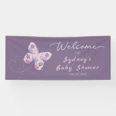 Paarse Vlinder Gepersonaliseerd Baby shower Welkom Spandoek (Horizontaal)